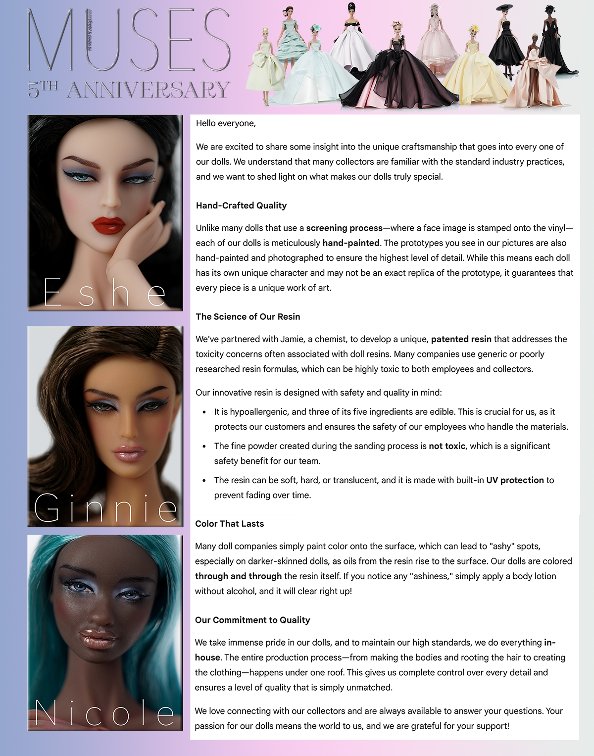 5th Anniversary Muses SASHA BASIC DOLL, Pre-Order Jun/Jul