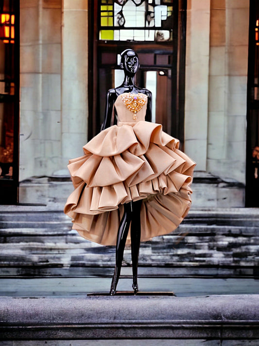 Owen Su OOAK Haute Couture Fashion Peach Cocktail Dress